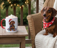 Load image into Gallery viewer, Dachshund Christmas Mug – 11oz Ceramic with Colorful Rim &amp; Handle
