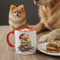 Load image into Gallery viewer, Cute Pomeranian Christmas Mug – Glossy Ceramic 11oz with Colored Rim
