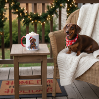 Load image into Gallery viewer, Dachshund Christmas Mug – 11oz Ceramic with Colorful Rim &amp; Handle
